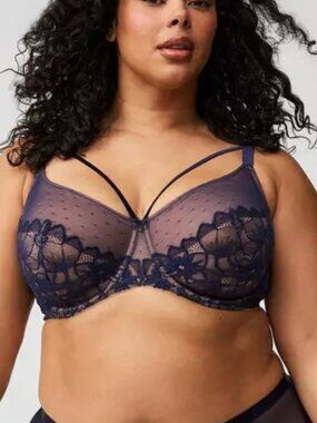 TORRID NWOT Unlined Full Coverage Push-Up Bra Navy Tan 40C Lace Velvet Underwire